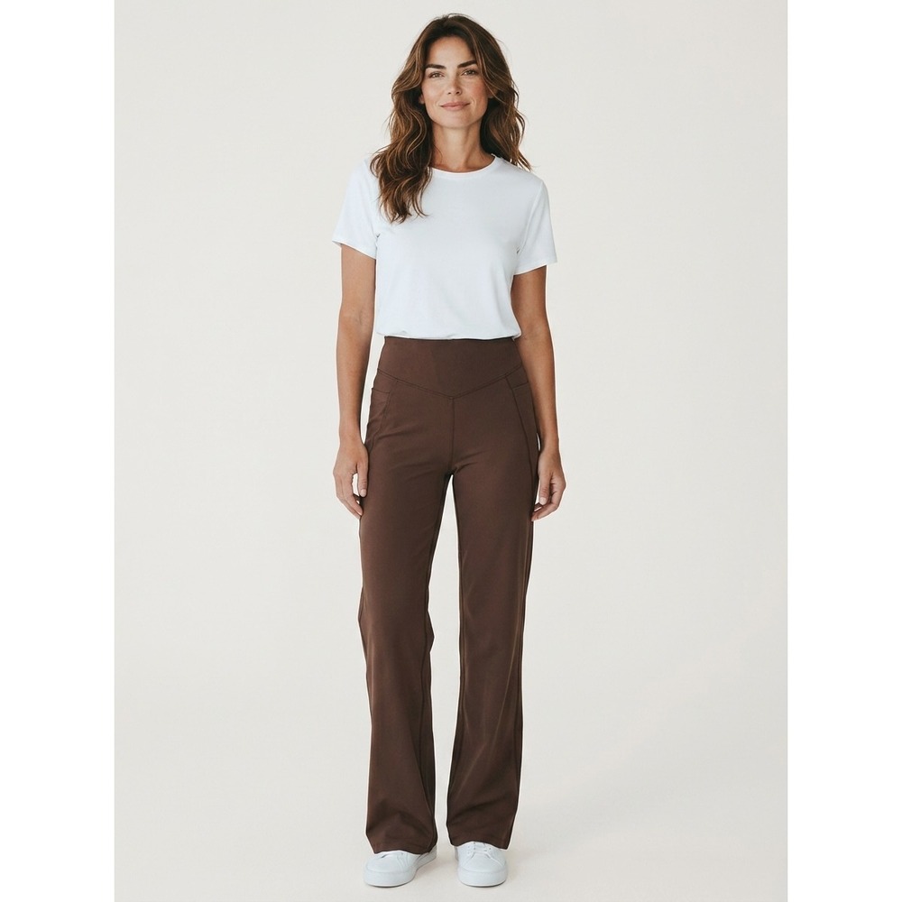 Jockey Yoga Pant Women M Espresso NEW High Rise Side Pockets Straight Leg